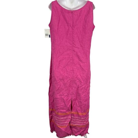 Liz Claiborne Sport 100% Linen Pink Sleeveless Maxi Dress Fringe Trim NWT sz 8 - Picture 14 of 16